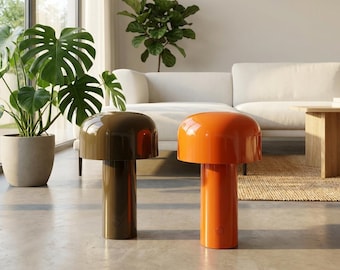 Postmoderne Pilz-Tischlampen | Glänzende Braun Orange Retro Schreibtisch Beleuchtung