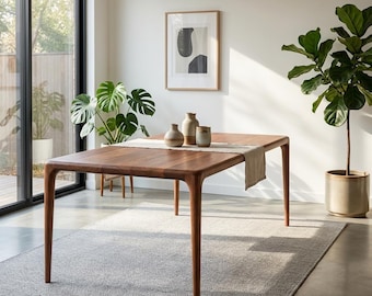 Solid Walnut Dining Table | Sculptural Tapered Legs, Japandi Minimalist Furniture