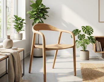 Skulpturaler Esszimmerstuhl aus Eichenholz | Geschwungener Rücken Skandinavischer Sessel | Japandi Minimalistische 'Quiet Luxury' Sitzgelegenheit