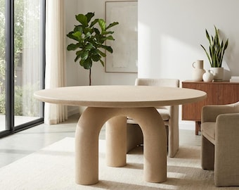 Sculptural White Oak Round Dining Table | Japandi Arched Base Centerpiece