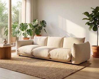 Oatmeal Textured 3-Seater Sofa | Chunky 'Soft Minimalist' Couch | Japandi 'Quiet Luxury' Seating