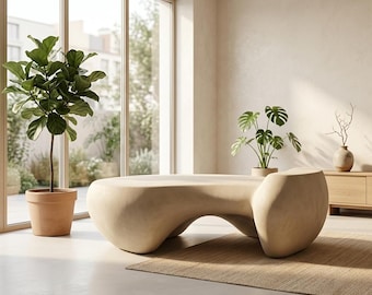 Sculptural Organic Plaster Coffee Table | Monolithic Biomorphic Center Table | Japandi Minimalist 'Quiet Luxury' Furniture
