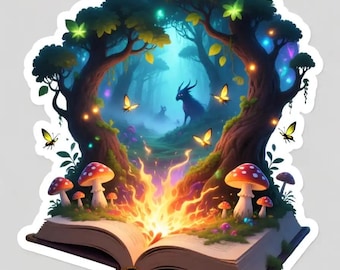 Whimsical Fantasy Book Stickers | Magical Open Book Decals | Enchanted Reading Stickers | Book Lover Gifts | Cottagecore Fairycore Aesthetic