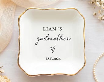 Plato para anillos de madrina personalizado, nombre del niño y año de fundación personalizados, regalo para proponer a la madrina, recuerdo de bautismo o confirmación.