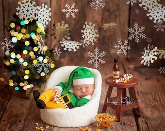 Newborn Knot Hat and Pajama Set /Newborn Prop Set / Night Cap hat and Footie Romper / Elf Outfit / Christmas Elf Outfit