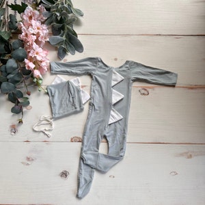 Sage Green Newborn Dinosaur Pajama Set /Newborn Prop Set / Bonnet and Footie Romper image 5