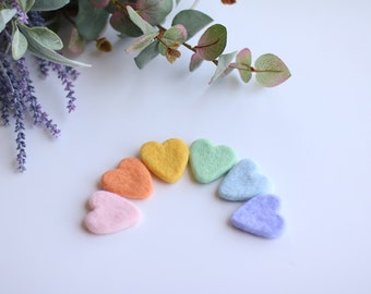 Medium Wool Felt Hearts for Posing / Pastel Rainbow