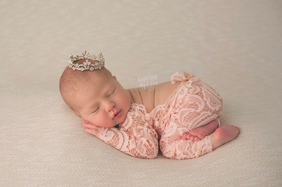 Newborn Sheer Lace Cream Long Sleeve Romper Open Back with Long sleeve  and Long Legs