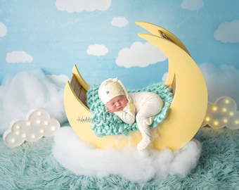 Newborn Knot Hat and Pajama Set / Star and Moon Prop Set / Moon footie Pajama / Night Cap hat and Romper Set