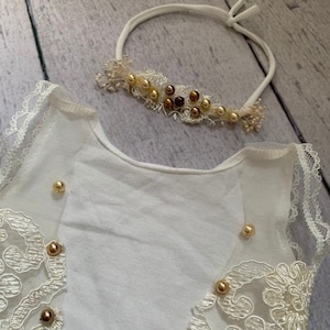 Matching Headband for Newborn  Sheer Lace Pearl Romper / Headband Only