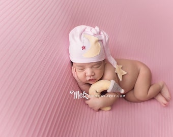 Newborn Knot Hat / Star and Moon Prop Hat / Moon Hat / Night Cap hat