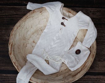 Newborn Bonnet and Pajama Set /Newborn Prop Set / Bonnet and Footie Romper