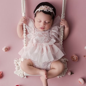 Newborn Ruffle sleeve romper with Ruffle skirt/ Newborn Girl Prop / Dress