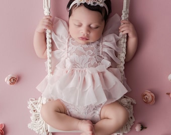 Newborn Ruffle sleeve romper with Ruffle skirt/ Newborn Girl Prop / Dress