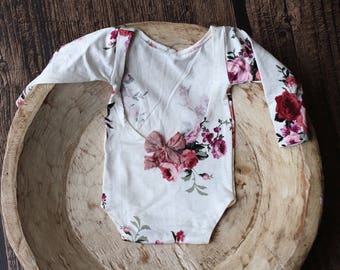 Newborn  Long Sleeve White Floral Romper