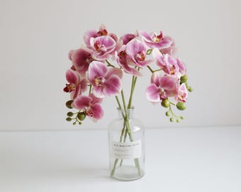 Tallo de orquídea mariposa de tacto real de 43 cm, flor de orquídea artificial de 5 cabezas para decoración de jarrones, centros de mesa para bodas y decoración del hogar.