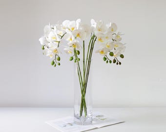 Real Touch Artificial Orchid Stem – 7 Head White Butterfly Floral Arrangement Décor