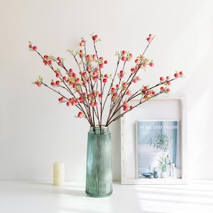 Künstliche rote Beerenzweige - 28-Zoll-Kunstfruchtstiele mit Blättern für Hausvasendekor, Hochzeits- und Urlaubsarrangements