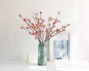 Artificial Red Berry Branches – 28-inch Faux Fruit Stems with Leaves for Home Vase Décor, Wedding, and Holiday Arrangements