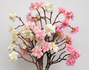 Real Touch Cherry Blossom Branch, Faux Artificial Sakura Stem, Glue-Coated Petals Faux Blossom Spray