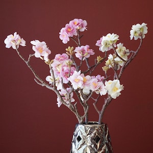 Real Touch Cherry Blossom Branch, Faux Artificial Sakura Stem, Glue-Coated Petals Faux Blossom Spray