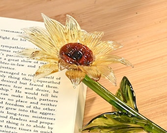 Handmade Lampwork Glass Sunflower Sculpture, Floral Art Decor