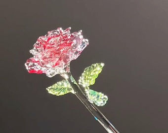 Handmade Lampwork Glass Rose – Hot Pink Valentine's Gift