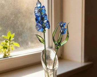 Handmade Glass Larkspur, Blown Glass Flower, Birthday Gift