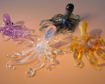Hand Blown Glass Octopus Pendant, Ocean Animal Art Jewelry, Colorful Sea Charm
