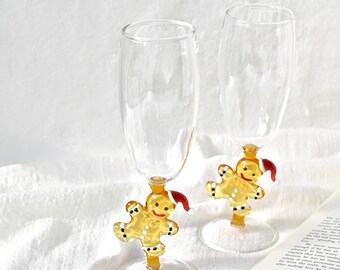 Handmade Christmas Glass Cup with Gingerbread Stem, Festive Holiday Drinkware