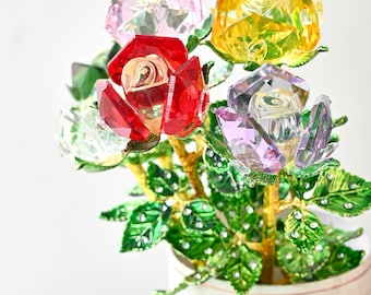 Handmade Glass Rose Flower – Colorful Crystal Rose Decor, Indoor Outdoor Floral Art Gift