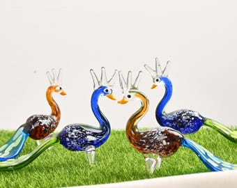 Handmade Glass Peacock Figurine Colorful Mini Peacock Sculpture, Home Decor, Desk Ornament