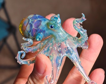 Blown Glass Octopus Sculpture - Lampwork Sea Creature Art