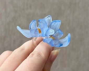 Handmade Blue Glass Flower Ring – Romantic Floral Jewelry