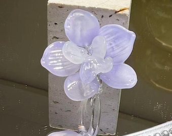 Handmade Purple Glass Orchid Ring, Artisan Floral Jewelry