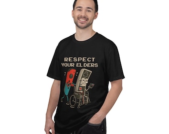 Respect Your Elders retro gaming controllers T-shirt | Gaming joystick elder design