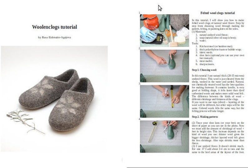 Tutorial Felt wool clogs pattern instant download pdf and video Woolen clogs lesson felted slippers tutorial image 3