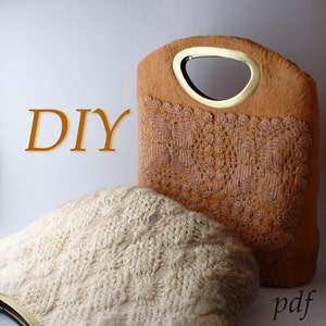 Tutorial pattern (PDF) in English - Wool felted purse bag handbag pdf - nuno felted merino wool, recycled crochet  a pocket tutorial