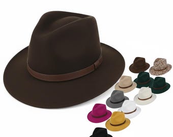 Woll-Fedora-Hut | Breiter Rand, knautschbar, packbar, Herren Reise Fedora