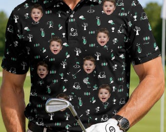 Custom Face Golf Polo Shirt, Personalized Baby Face Polo, Funny Golf Shirt for Men, Custom Photo Polo, Golf Lover Gift, gift for dad
