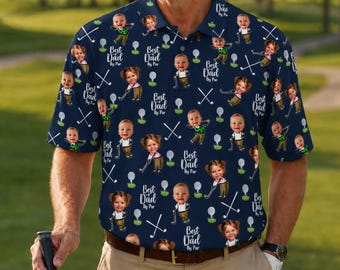Custom Golf Polo Shirt for Dad, Personalized Photo Golf Shirt, Best Dad Golf Gift, Face Photo Polo, Father’s Day Shirt, Father's Day Gift