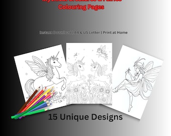 Fabelwesen Malseiten Drache Einhorn Phoenix Fantasy Held Printable PDF Pack Sofort Download