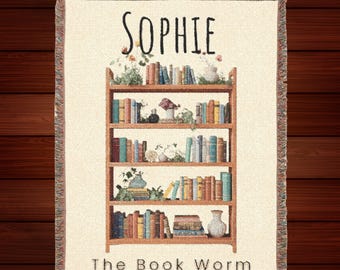 Manta tejida personalizada para amantes de los libros / Manta literaria con nombre personalizado / Regalo acogedor para lectores y decoración de biblioteca en casa, regalo para ratones de biblioteca