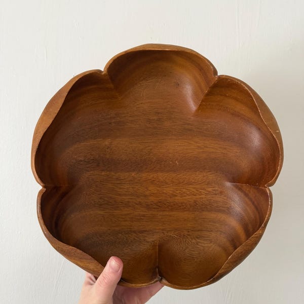 Vintage Monkey Pod Wood Bowl: Mid-Century Modern Centerpiece