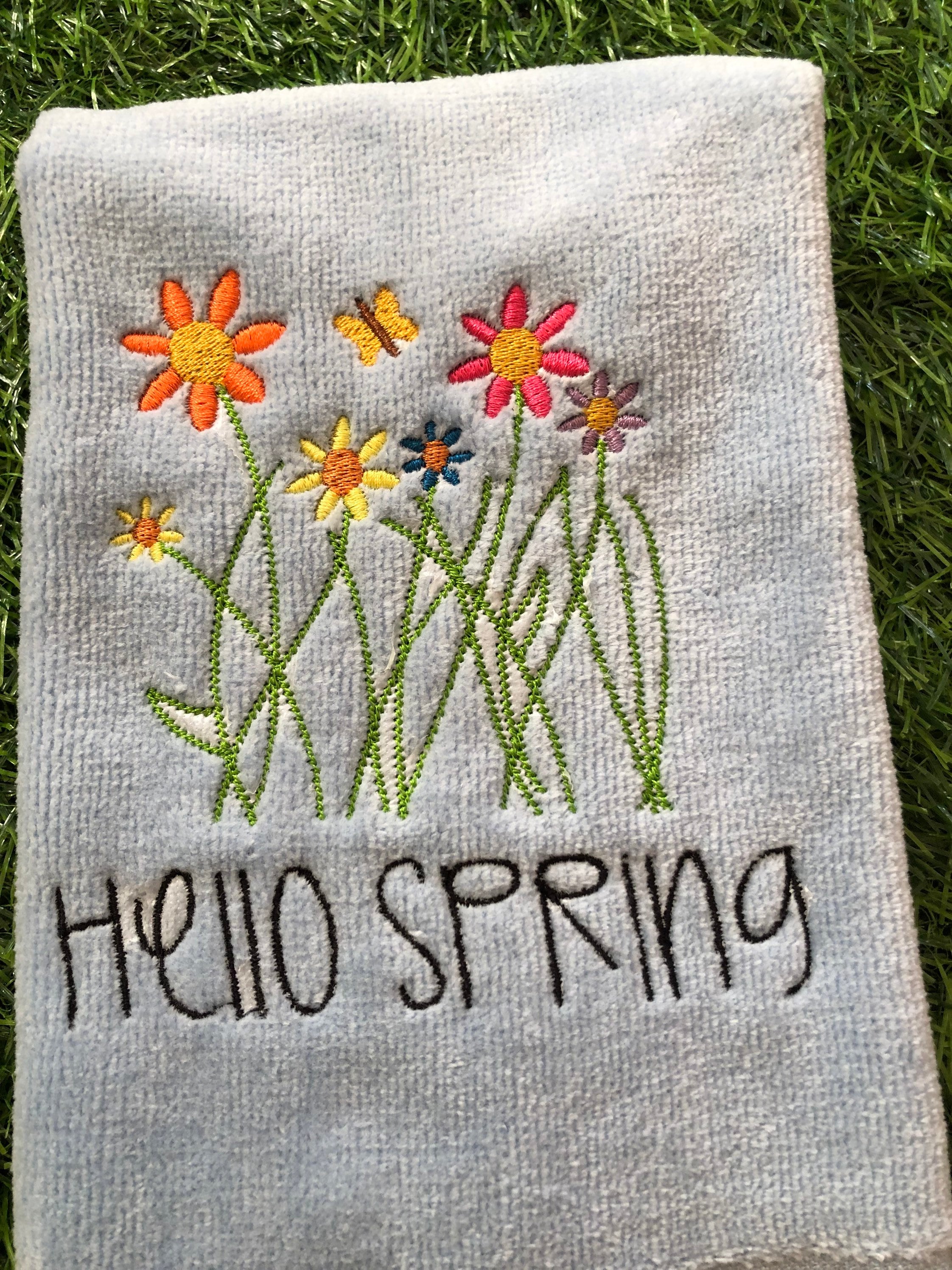 Floral Embroidered Towel , Spring Embroidered Towel, Hello Spring ...