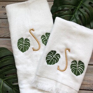 Tropical Monogram Fingertip velour Towel, Monogrammed Towel, Bridal-Wedding Monogrammed Fingertip Velour towels