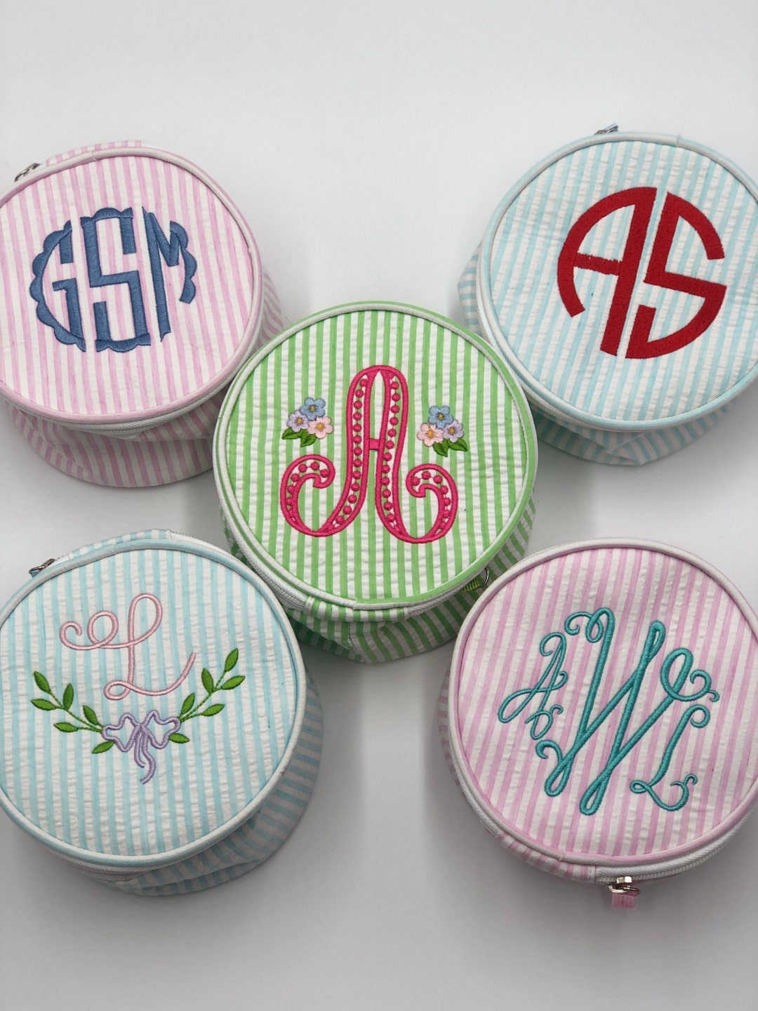 Round Jewelry Case Monogramed Jewelry Case Personalized Etsy
