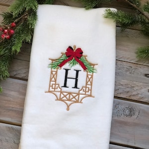 Christmas Frame Monogrammed Hand Towel, Christmas Hand  Towel, Chinoiserie Christmas Personalized Hand Towel