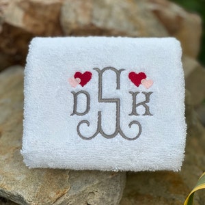 Heart Monogrammed Hand Towel, Valentines Personalized Towel