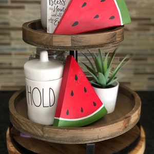 Wooden Watermelon Slices, Wooden Watermelon Set of 3, Hand Painted Tiered Tray Decor, Wood Watermelon, Tiered Tray Decor